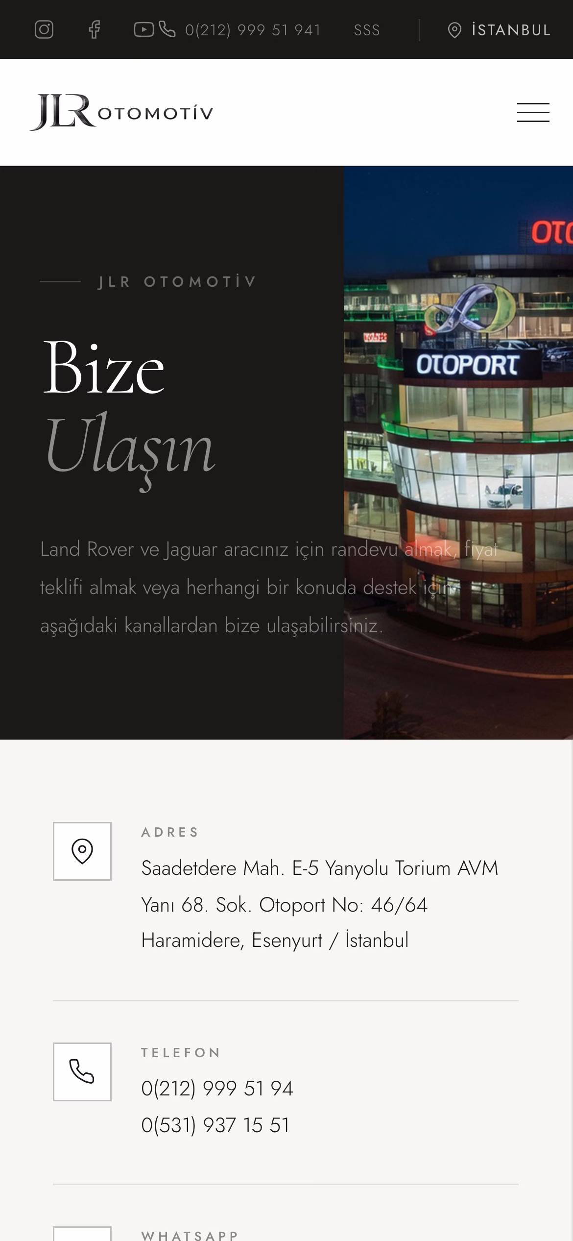 JLR Otomotiv iletişim sayfası