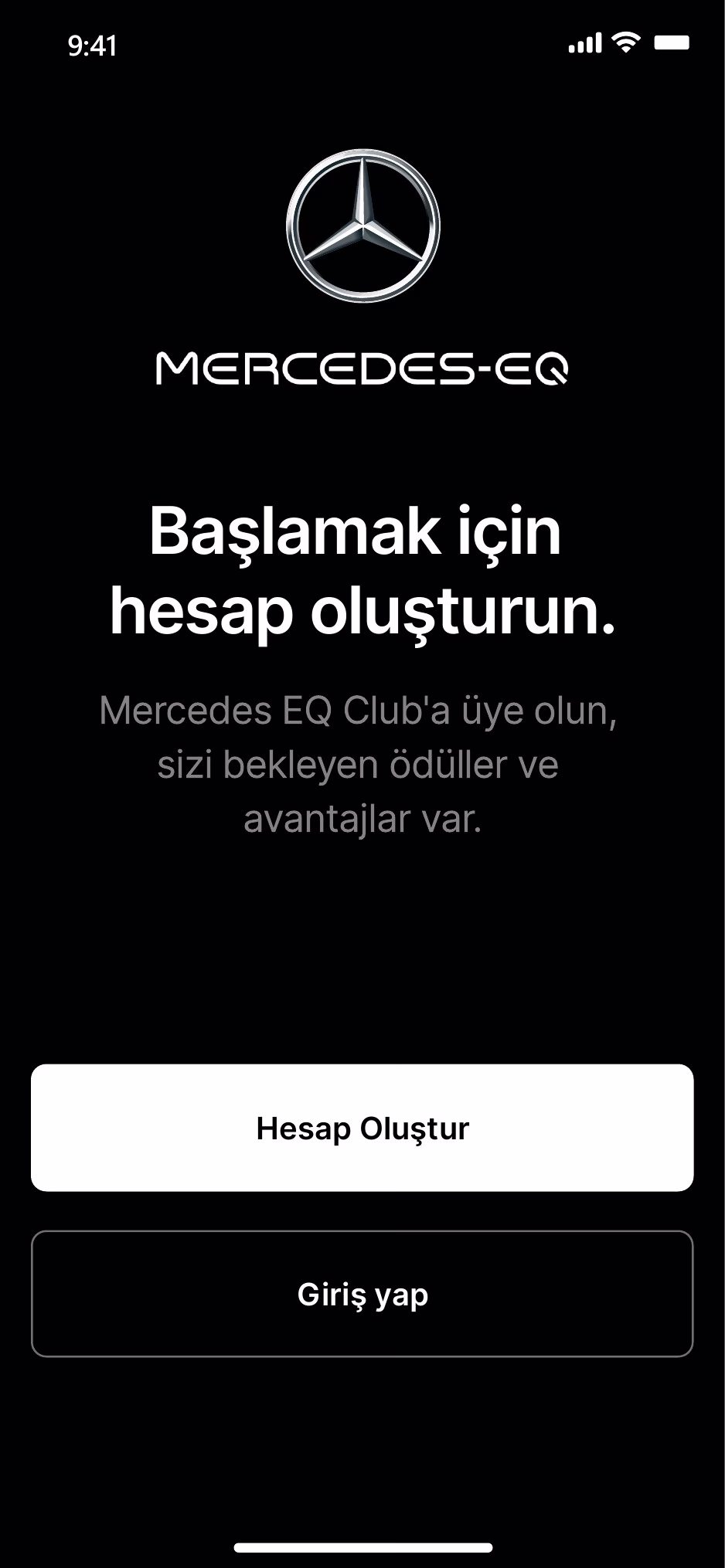 Mercedes EQ Club hesap oluştur ekranı